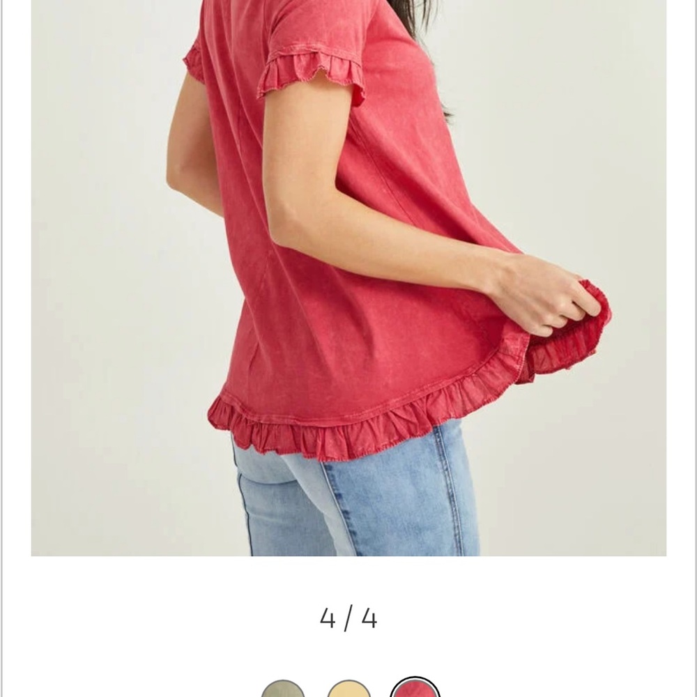 Altar'd State Ruffled Hem Short Sleeve Pink Top.  Size Large - Picture 2 of 15